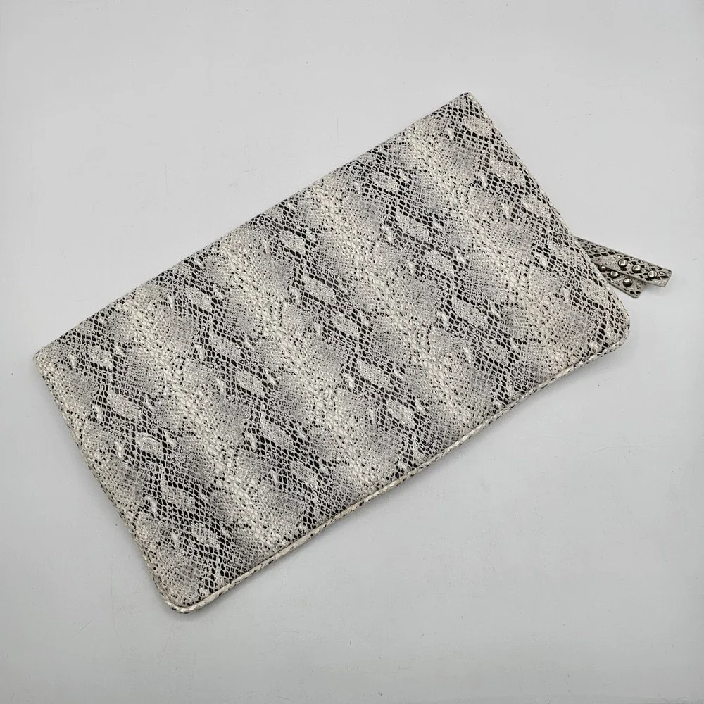 American Eagle Clutch‎ Gray Snake Print Zipper Foldover Wallet Makeup Purse